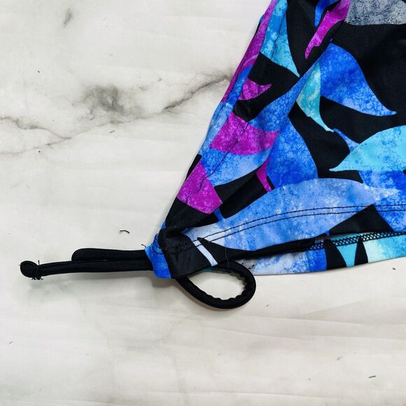 Salt+Cove Tropic Like Its Hot Printed Ruched Halter Tankini Top M Teal Blue New - Picture 4 of 6